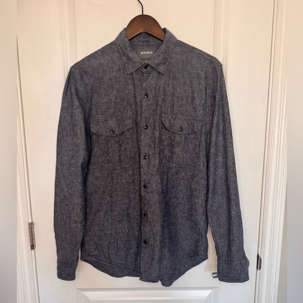 BONOBOS Men's Slim Fit Charcoal Button Down Shirt